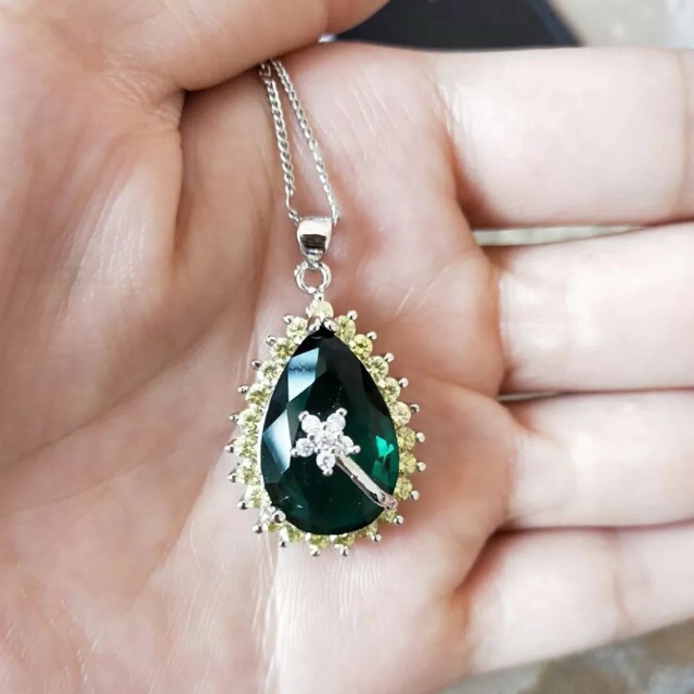 Gorgeous Natural Citrine&Emerald Gemstone Neckl